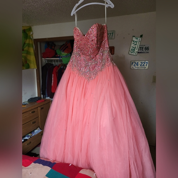 Strapless Salmon Graduation Gown - Picture 2 of 4